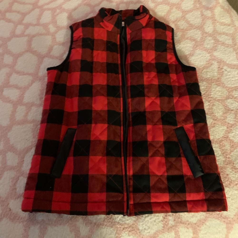 Pink Lily red and black plaid vest NWOT